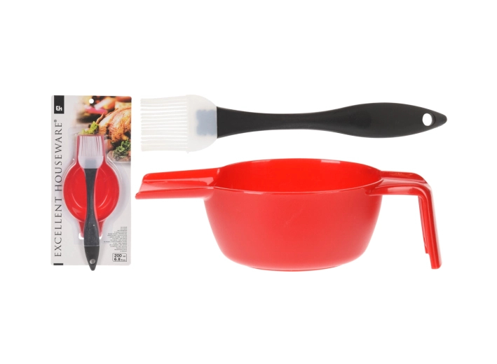 Bol en plastique 200 ml avec pinceau en silicone pour cuisson et grillade