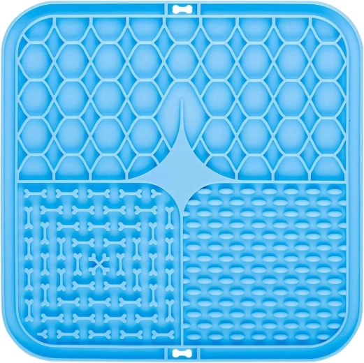 Tapis à lécher en silicone pour chien et chat bleu 20 × 20 cm