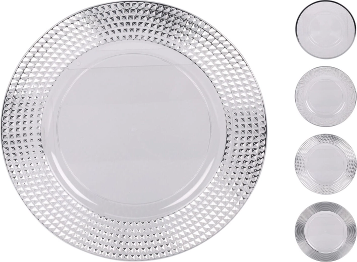 Assiette en plastique argentée 33 cm avec bord décoratif