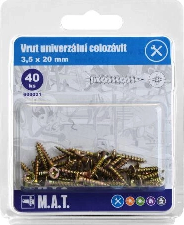 Vis universelle à filetage total 3,5 × 20 mm, zinc (40 pcs)
