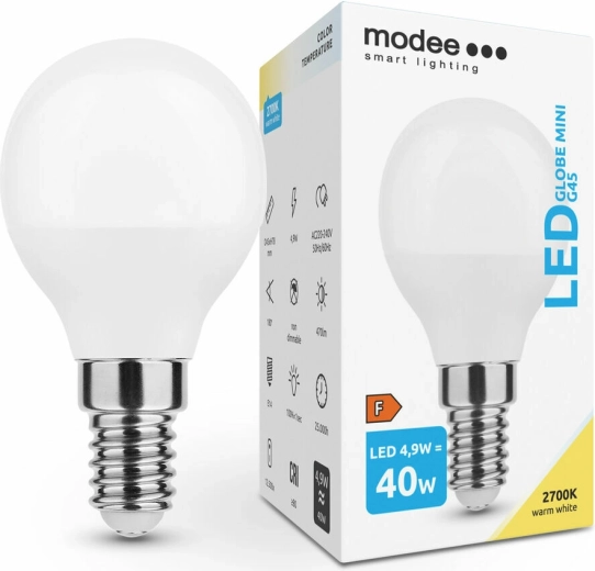 Modee Smart Lighting Ampoule LED Globe Mini G45 4,9 W E14, 470 lm, blanc chaud