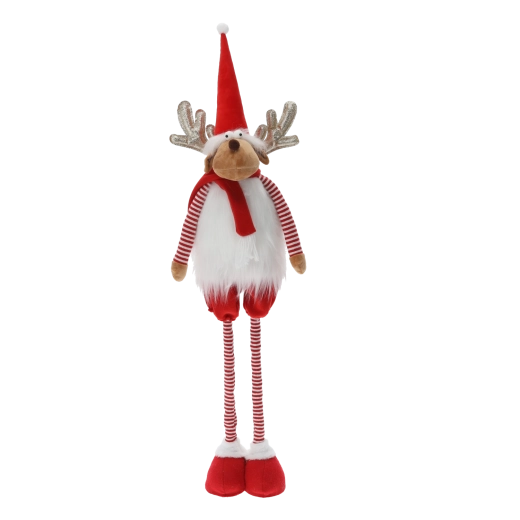 Renne de Noël en peluche rouge avec jambes réglables - 1 pièce