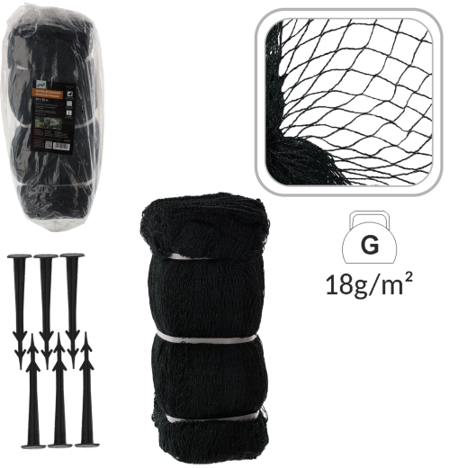 Filet de protection contre les oiseaux 10 × 20 m, 18 g/m² + 20 piquets en plastique