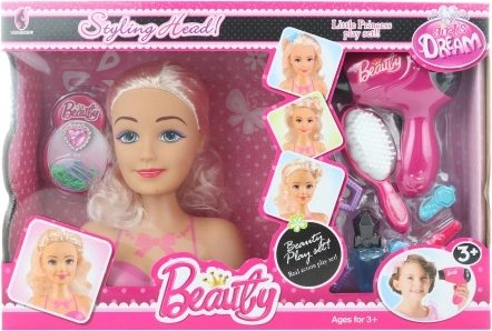 Coffret de beauté pour enfants avec tête à coiffer et sèche-cheveux à piles