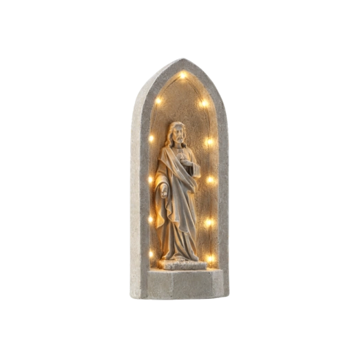 Figurine de Jésus dans une chapelle avec éclairage LED