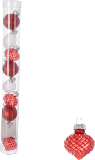 Boules de Noël en verre en tube rouge et blanc – 9 pcs