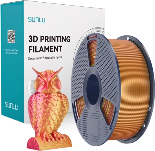 Filament bicolore Sunlu PLA+ soie pour impression 3D (rouge/doré)