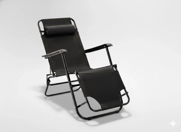 Chaise longue de jardin pliante avec coussin – noire