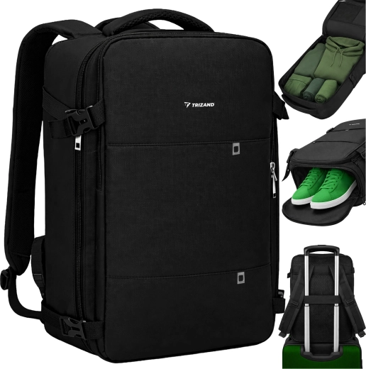 Sac à dos de voyage Trizand pour avion avec port USB, noir 40 × 20 × 25 cm