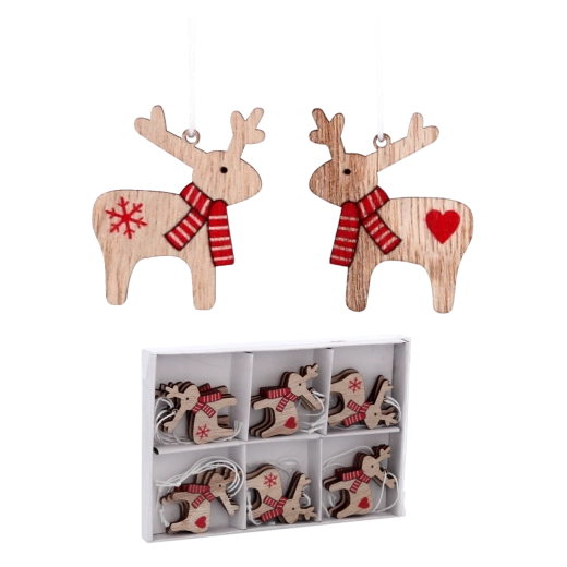 Set de 18 décorations de Noël en bois en forme de rennes CHOMIK