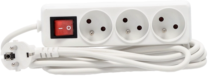 Multiprise parafoudre avec interrupteur, 3 prises, 3 m, blanche