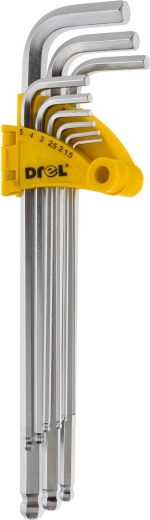 Jeu de clés Allen longues avec embout à bille 1,5–10 mm, 9 pièces DREL