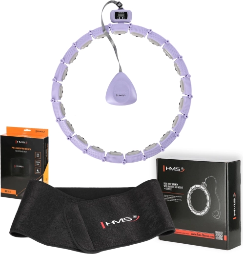 Set hula hoop de massage avec poids et compteur + ceinture amincissante en néoprène violet