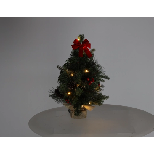 Petit sapin de table de Noël avec 15 LED, 50 cm, rouge - 1 pièce