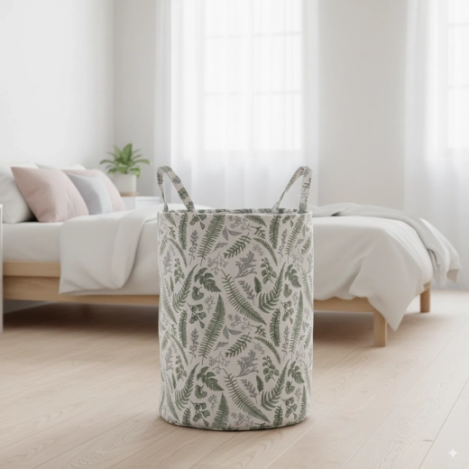 Panier textile pour linge et jouets à motif feuillage 38 × 50 cm