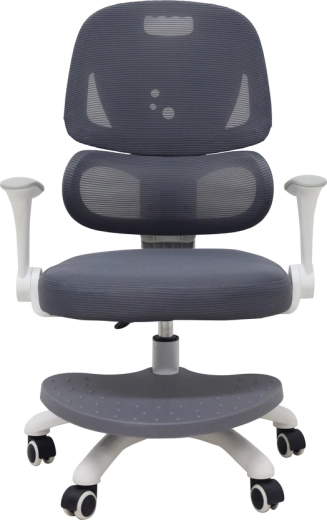 Chaise enfant ergonomique pivotante pour bureau avec repose-pieds, grise