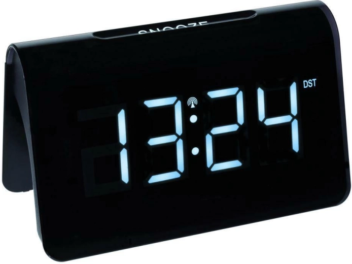 TFA ICON réveil numérique radio‑piloté avec grands chiffres LED, noir et blanc
