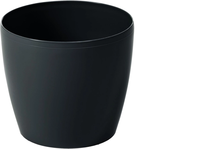 Cache-pot rond Magnolia en plastique 12 cm, noir brillant