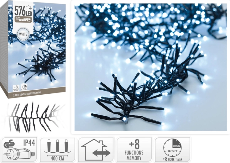 Éclairage LED de Noël 4 m, 576 LED, blanc froid