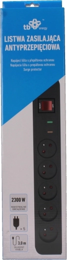 Bloc multiprise parafoudre Energy avec 5 prises et câble de 3 m