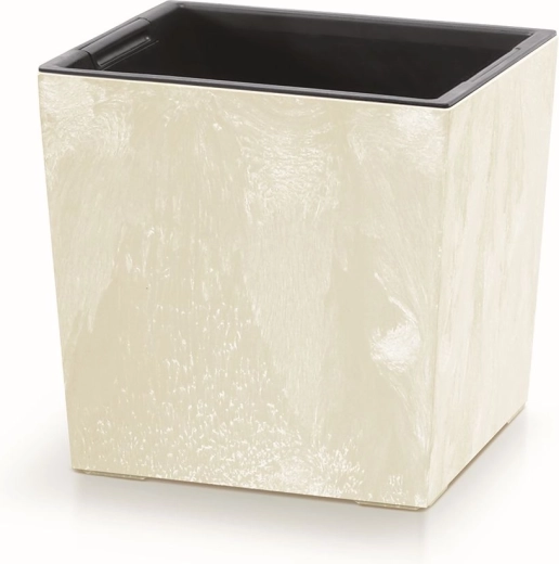 Pot de fleurs URBI Square Low à effet béton, insert 30 cm, sable