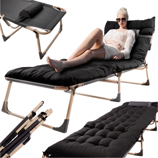 Lit de camp touristique pliable LUARO avec matelas 193 cm noir