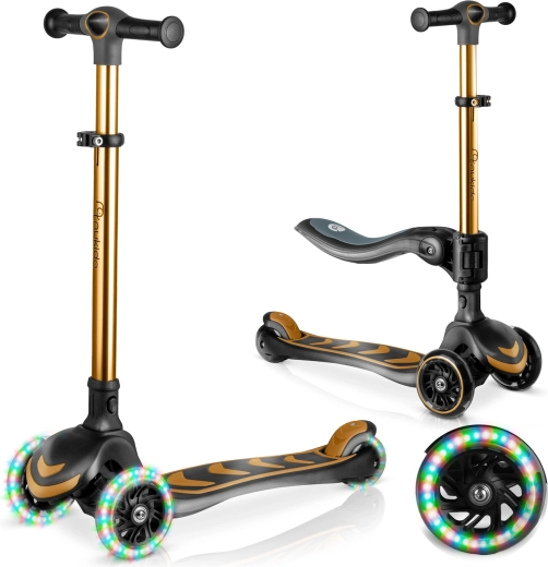 Trottinette d’équilibre à trois roues pour enfants avec siège Nukido Flippo – or