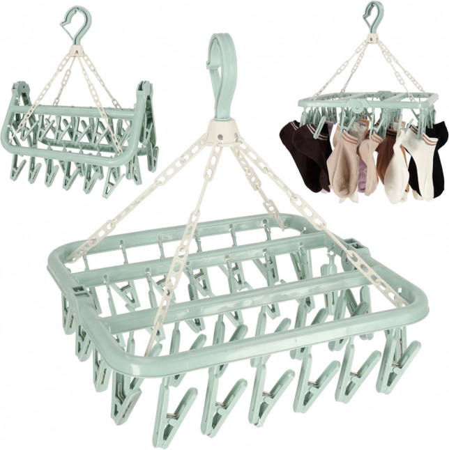 Séchoir en plastique universel avec 32 clips bleu