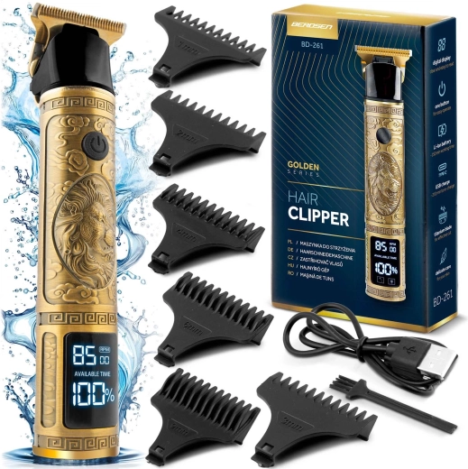 Tondeuse dorée pour cheveux et barbe BERDSEN Barber Master avec LCD