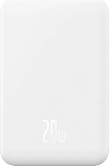 Batterie externe mini magnétique Baseus 5000 mAh avec USB‑C 20 W et charge sans fil – blanche