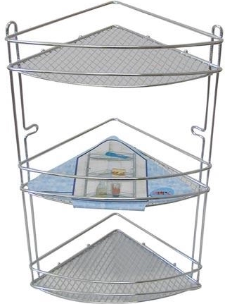 Étagère d’angle de salle de bain en chrome, 3 niveaux, 20,5 × 20,5 × 44 cm