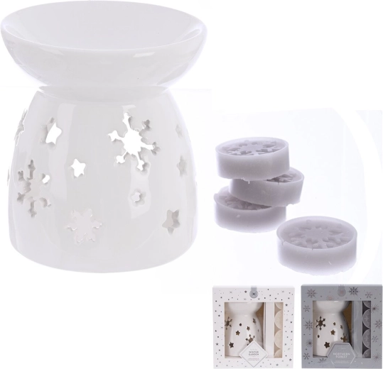 Brûle-parfum en dolomite blanc avec 5 cires (2 variantes)