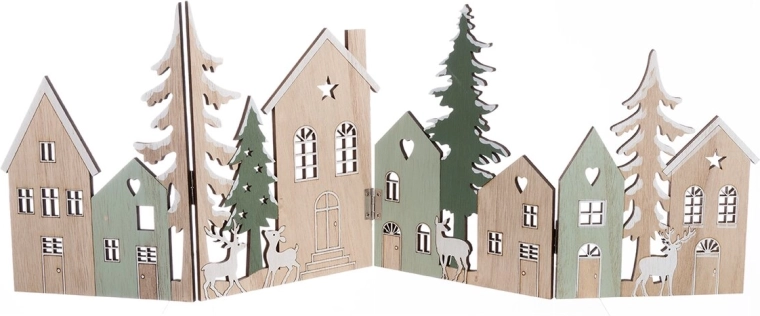 Leporello en bois Maisonnettes beige-vert