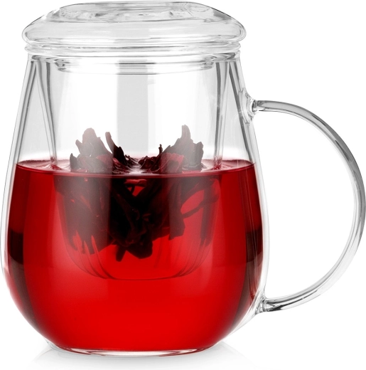 Tasse en verre avec filtre et couvercle 530 ml