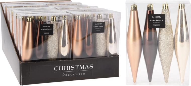 Décorations de Noël stalactites 15 cm, mélange brun-or, 4 pcs