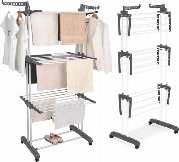 Séchoir à linge sur pied XXL pliable sur roulettes – jusqu’à 50 kg