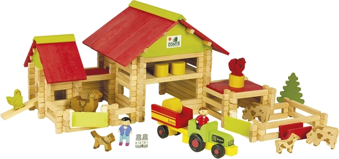 Jeujura jeu de construction en bois grande ferme avec tracteur et animaux – 220 pièces