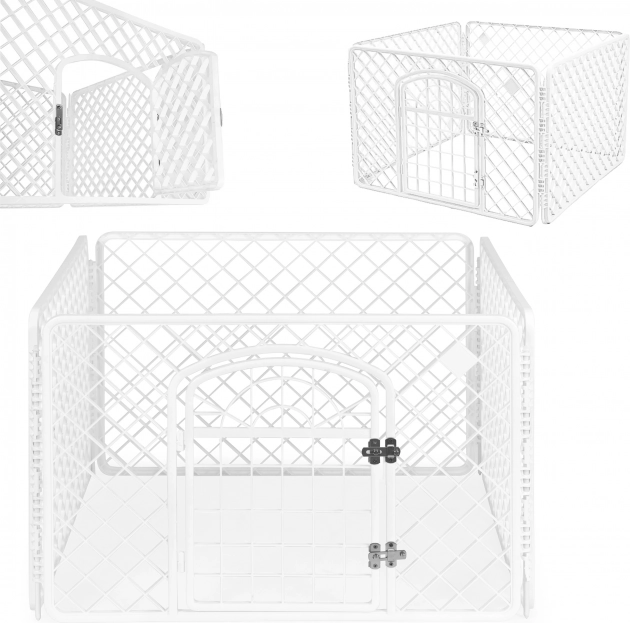 Parc blanc en plastique pour chiens et chats PETSI, 4 panneaux, 91 × 91 × 60 cm