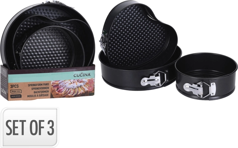 Lot de moules à charnière pour gâteau – 2× ronds et 1× cœur, revêtement antiadhésif