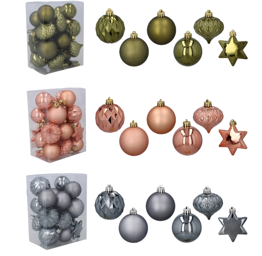 Ensemble de 23 décorations de Noël en couleurs olive, cuivre et graphite