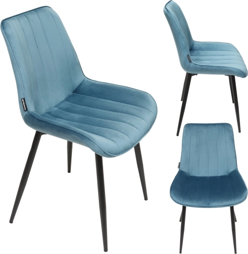Chaise de salle à manger rembourrée en velours au style loft, bleue - 1 pièce
