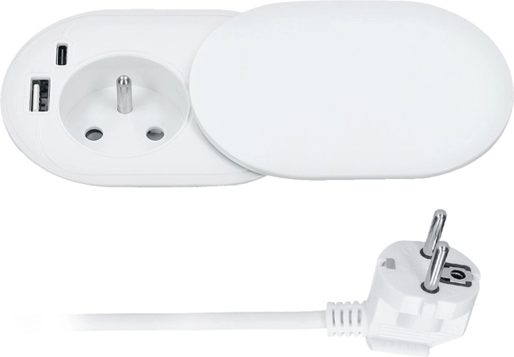 Prise encastrable Solight 230 V avec USB-A et USB-C (20 W PD), couvercle coulissant, 2 m, blanc mat