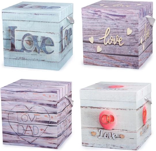 Boîte cadeau avec ruban 15 × 15 × 15 cm (mix de motifs)