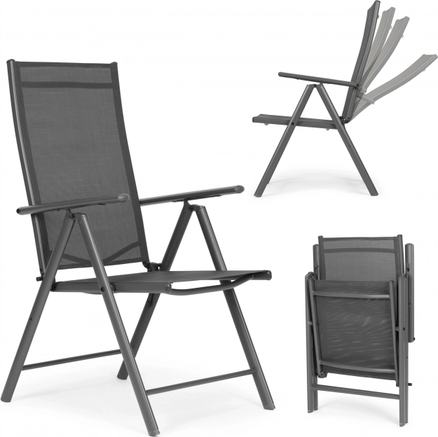Lot de 2 chaises de jardin pliantes en acier avec dossier réglable MULTIGARDEN – gris