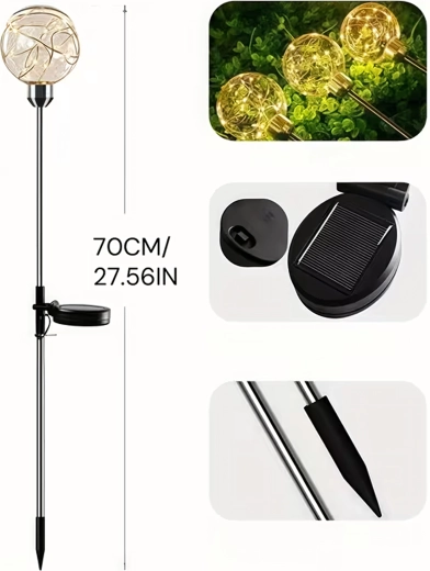 Lampes solaires de jardin à piquer – boules LED étanches, lot de 4
