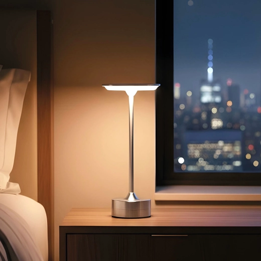 Lampe de table rechargeable argentée avec couleur de lumière réglable