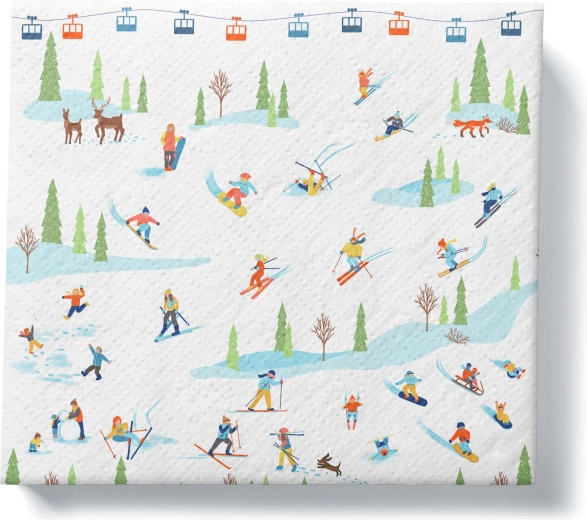 Serviettes de Noël skieurs 33 × 33 cm, 3 plis