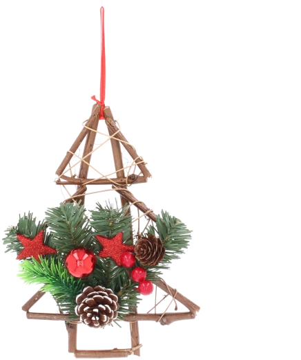 Décoration de Noël suspendue en bois en forme de sapin avec pommes de pin 25 cm