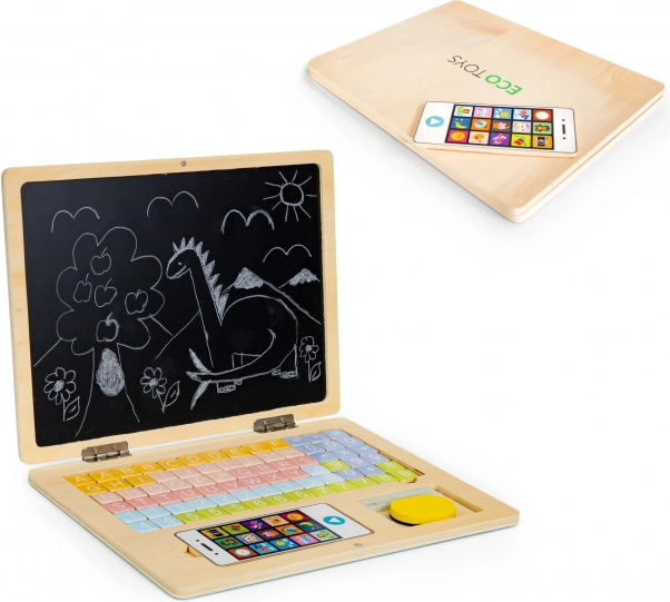Ordinateur portable éducatif en bois avec tableau magnétique ECO TOYS