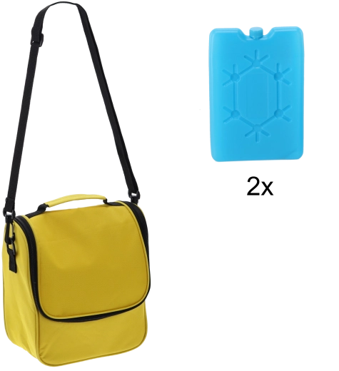 Sac isotherme jaune bandoulière 6 L avec deux pains de glace